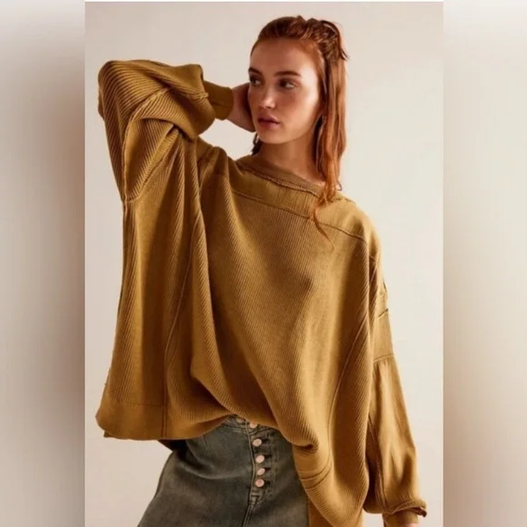 NWT Free People We The Free Worn Thru Pullover Sweater XS Rib Knit - Picture 2 of 6